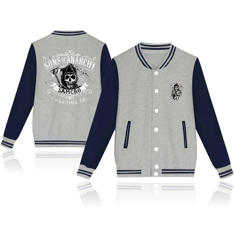 Sons of Anarchy Harajuku Baseball Unisex Outdoor Street Cool Sons of Anarchy Sweatshirt Jacket Skull Coat Top