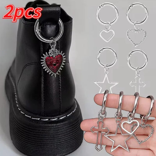 2PCS Hollow Big Stars Hearts Pendant Boots Shoes Buckles Decoration Metal Fashion Hearts Pendant Boots Shoes Buckles Shoe Charm