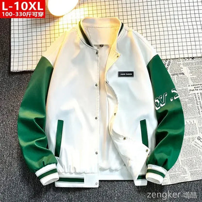 Spring  autumn trend handsome colorful baseball collar jacket plus size loose casual  160kg 10xl Youth student jacket 9XL