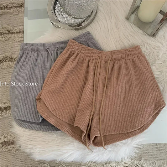 Women Shorts Summer High Elastic Lace Up Drawstring Wide Leg Sweat Short Fitness Running Shorts Loose Casual Large Sports Pants