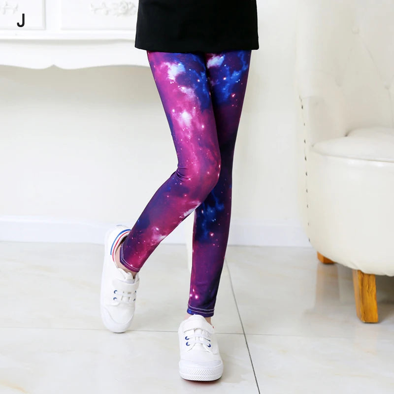 Girls Leggings Ice Cream Elastic Floral Stretch Pants Children Student Yoga Running Pants Soft Skinny Trousers Teenage 2-13Yrs