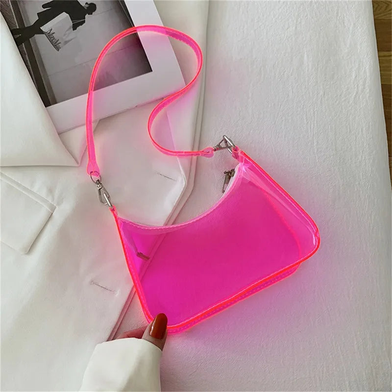 Clear Jelly Shoulder Bag For Women, Y2K Small Zipper Underarm Purses & Fashion Handbag