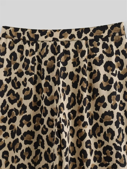 TRAF 2024 Woman Leopard Pants Y2k Animal Print High Waist Pants Women Vintage Casual Baggy Pants Summer Women's Trousers