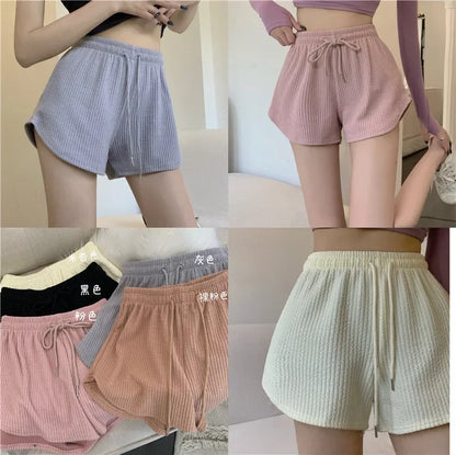 Women Shorts Summer High Elastic Lace Up Drawstring Wide Leg Sweat Short Fitness Running Shorts Loose Casual Large Sports Pants