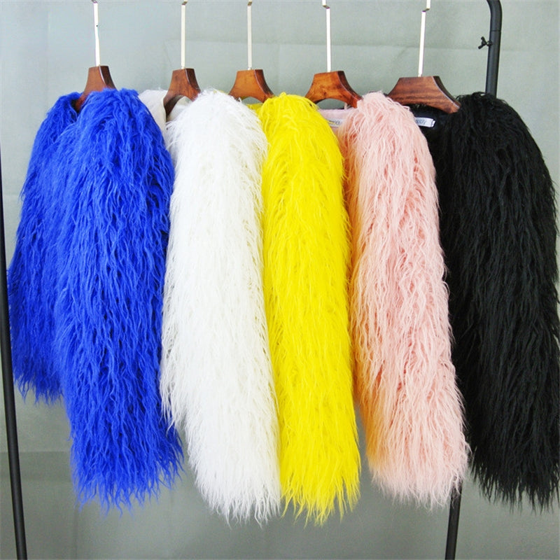 Colorful Warm Faux Women Fur Coat Loose Black White Pink Plush Coat Female Jacket Fur Autumn Winter Shaggy Outerwear