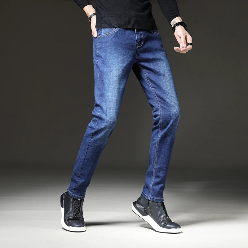 2024 Men's straight leg jeans loose casual pants Korean version trend slim fit versatile pants Men's trendy brand black blue