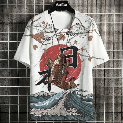 Ukiyo-E T-Shirt For Men Japanese Tshirts 3d Animal Fish Print Short Sleeve Tees Tops Casual Sweatshirt Men's Clothing S-4XL