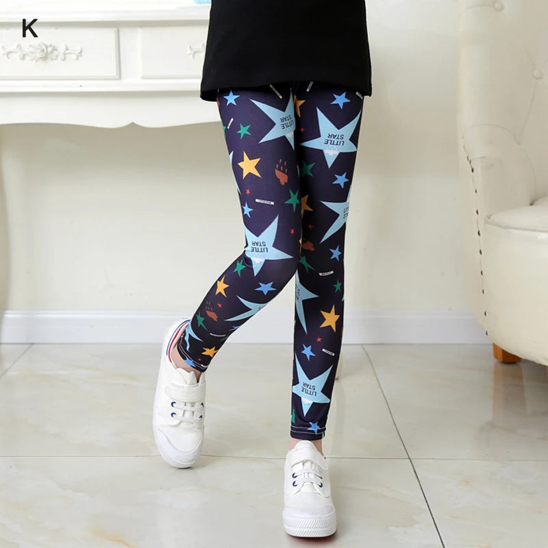 Girls Leggings Ice Cream Elastic Floral Stretch Pants Children Student Yoga Running Pants Soft Skinny Trousers Teenage 2-13Yrs