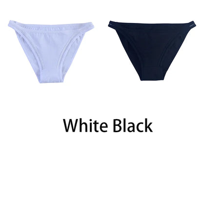 2Pcs/set Women Cotton Panties Female Mesh Underwear Solid Color Bikini Briefs Underpants Ladies Cotton Panty Girls Lingerie