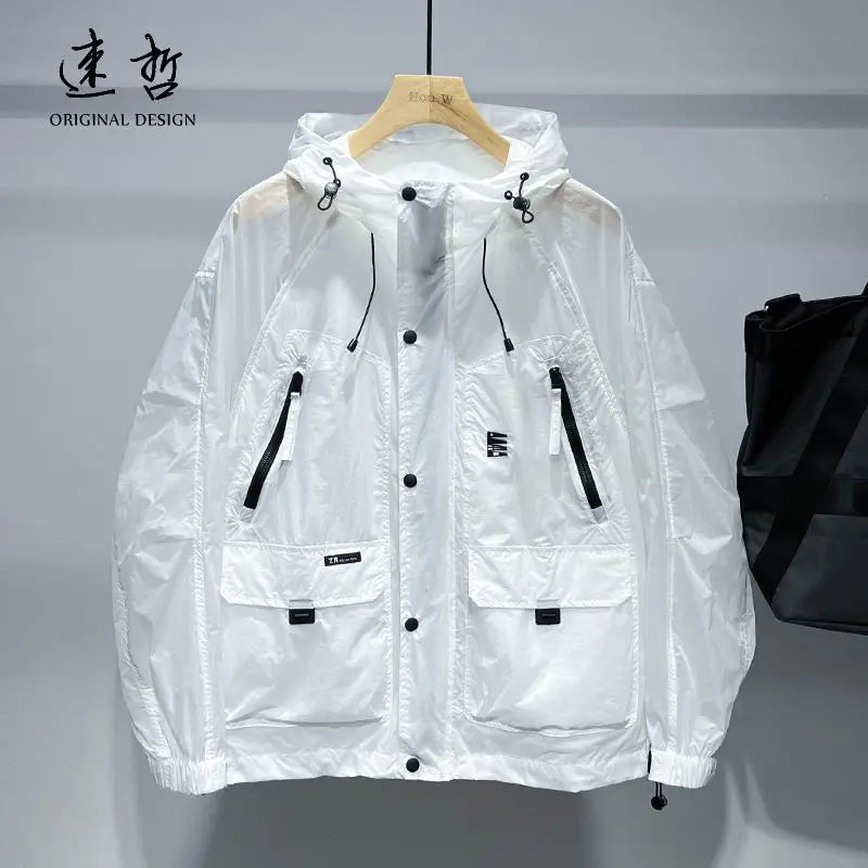 Summer Sports Shirt Men Hooded Jacket Lightweight Sweatshirt Long Sleeve Sun Protection Outdoor Windbreaker Men Clothing New