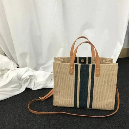 Casual Canvas Stripe Pattern Large Capacity Multifunction Travel Bag Student School Bags Women Daily Totes