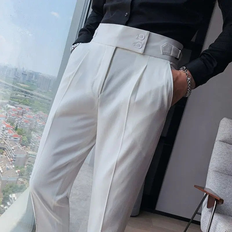 2023 Spring and Autumn Fashion Korean Edition Casual Business High Waist Button Slim Fit Straight Tube Non Iron Men's Suit Pants