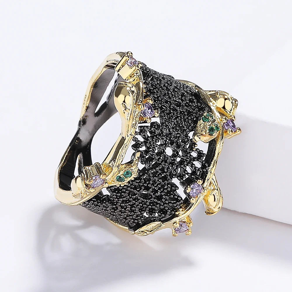 Creative Black Gold Cutout Ring Fashion Italian Jewelry Black Gold Jewelry High Quality Women's Ring Party Ring