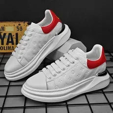 Men Casual board shoes White Sneakers Men Fashion Lace Up  Leather Casual Comfortable  Board Shoes Non-slip Board Shoe Men Shoes