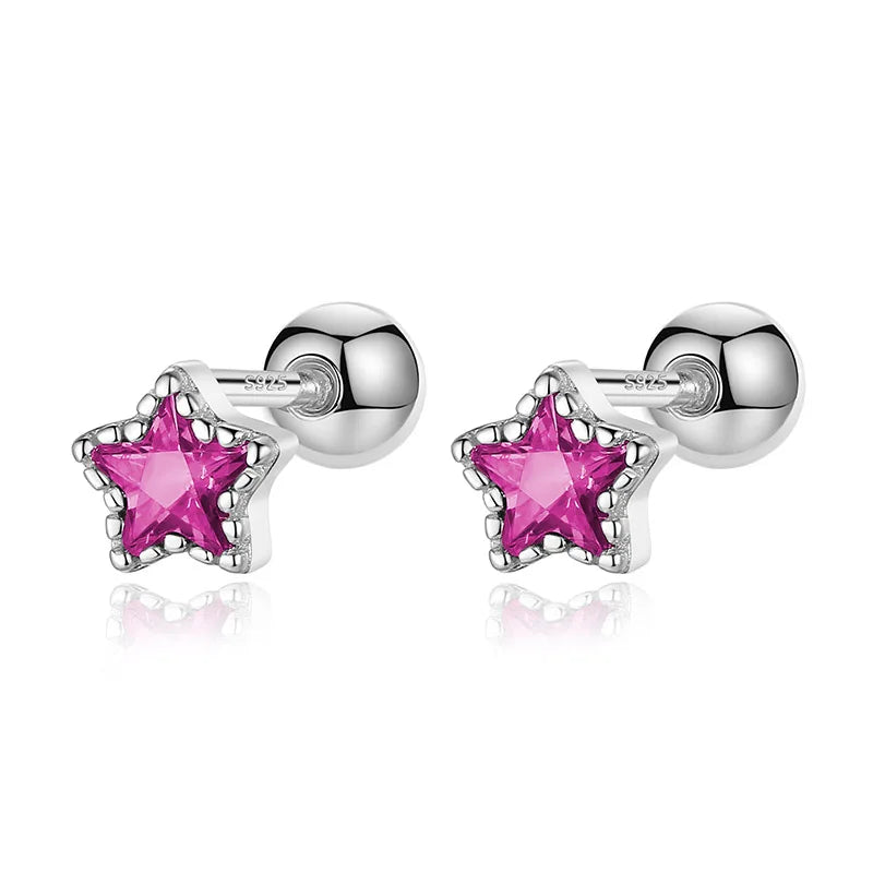 TrustDavis Real 925 Sterling Silver Fashion Geometric Star Colour CZ Screw Stud Earrings For Women Wedding Fine Jewelry DA052