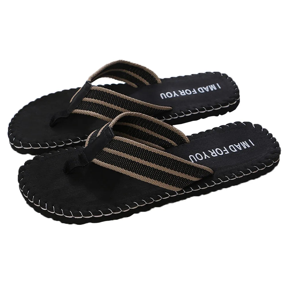 Flip-Flops For Men Summer Anti-Skid Breathable Home Outdoor Comfortable Slippers Daily Casual Regular Canvas Strap Flip-Flops