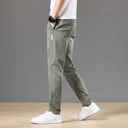 Spring Autumn Cottom Men's Pants Fashion Classic Drawstring Elastic Waist Jogging Stretch Casual Grey Cargo Trousers Male 28-38