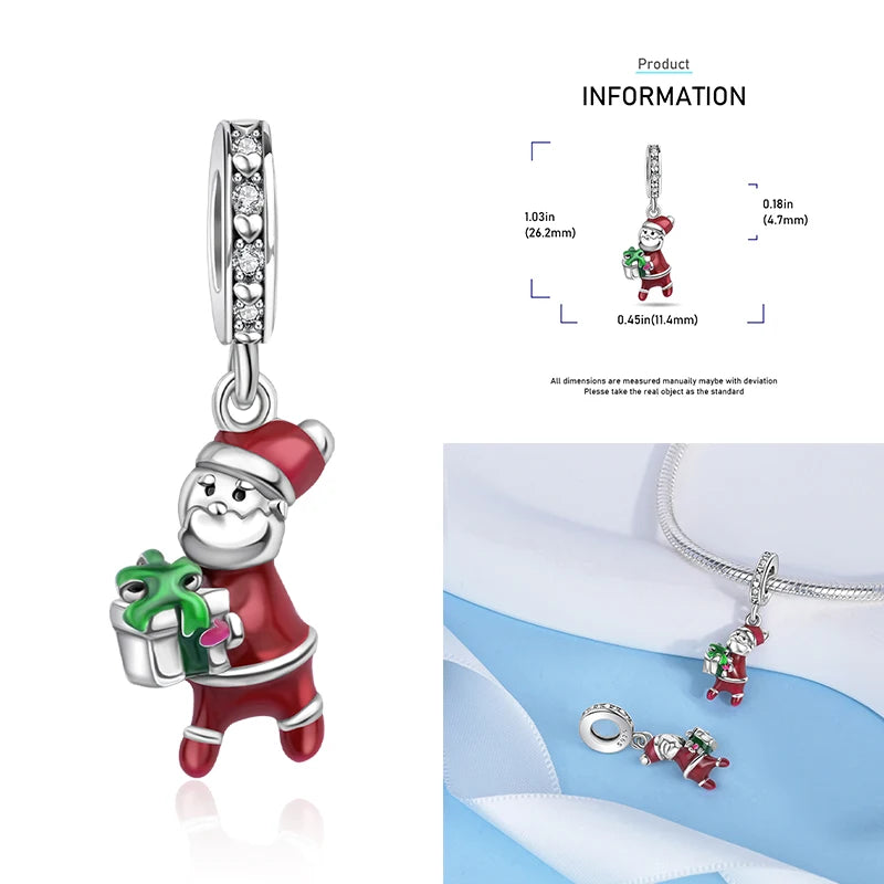 925 Silver Christmas Series Sock Snowman Elk Bell Pendant Fit Original Bracelet Charm Beads Necklace DIY Female Jewelry