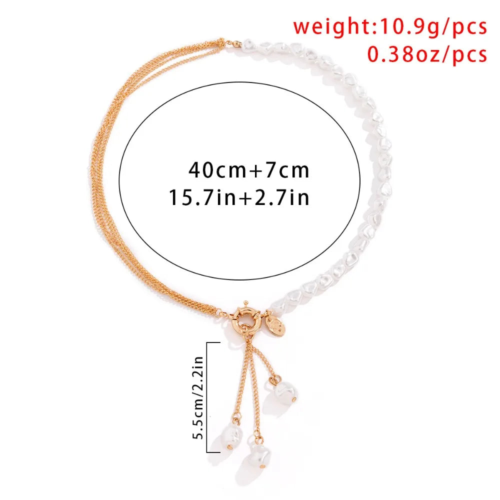 Multilayer Imitation Pearl OT Buckle Pendant Necklace Women Wed Bridal Goth Bead Chain Y2K Accessories Neck Jewelry Decoration