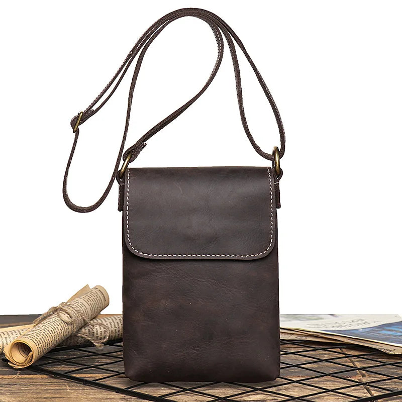 Genuine Leather Cellphone Pouch With Shoulder Strap Men Women Shoulder Bag Small Crossbody Bag Fashion Sling Bag For Outdoor