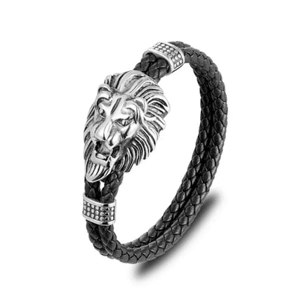 Fashion Gold Color Lion King Stainless Steel Braided Chain Bracelet Domineering Men\\'s Rock Wristband Alloy Lion Head Jewelry