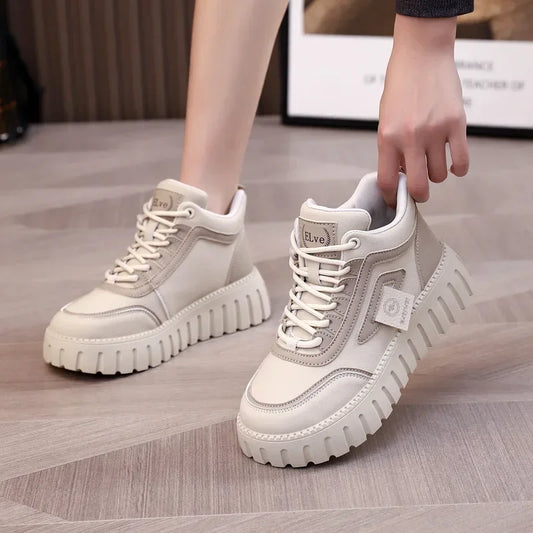 High Cut Thick Soled Dad Shoes 2024 Autumn New Versatile Design Sense Casual Sports Women's Height Increasing Vulcanized Shoes