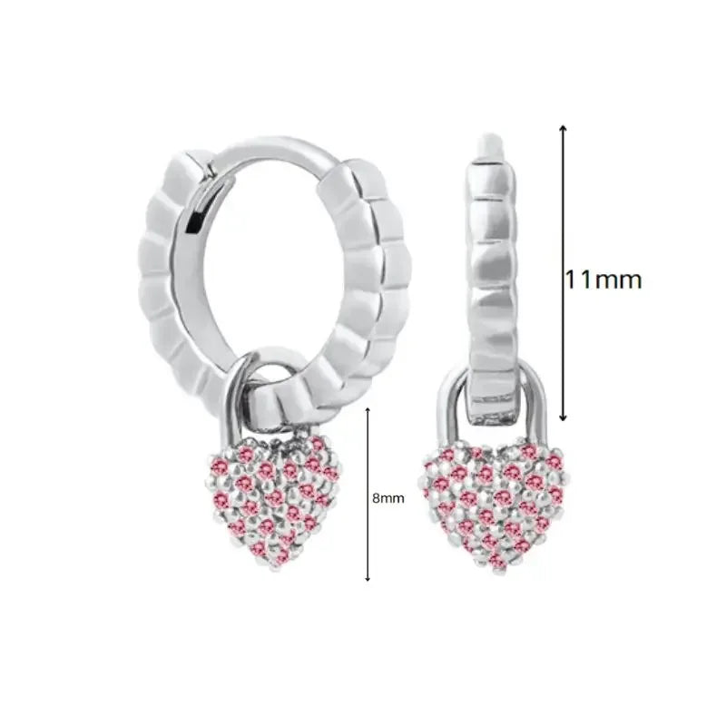 925 Sterling Silver Needle Heart Shape Pave Zircon Pendant Hoop Earrings for Women Light Luxury Anniversary Party Gifts Earrings