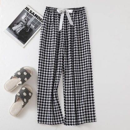 Pajama Pants Woman Cotton Silk Homewear Floral Trousers Outside Elastic Waist Casual Loose Sleeping Pants Cartoon Printing