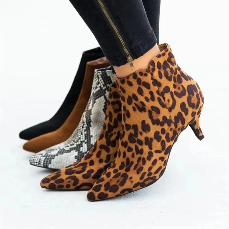 Botas New Women Ankle Boots Leopard Women Pointed Toe Ladies Chunky High Heel Female Shoes Woman Footwear Plus Size43 Women Boot