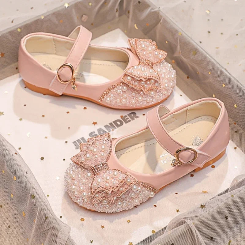 Children Princess Shoes Glitter Party Wedding Shoes for Girls Fashion Rhinestone Toddlers Ballet Flats Causal Kids Leather Shoes