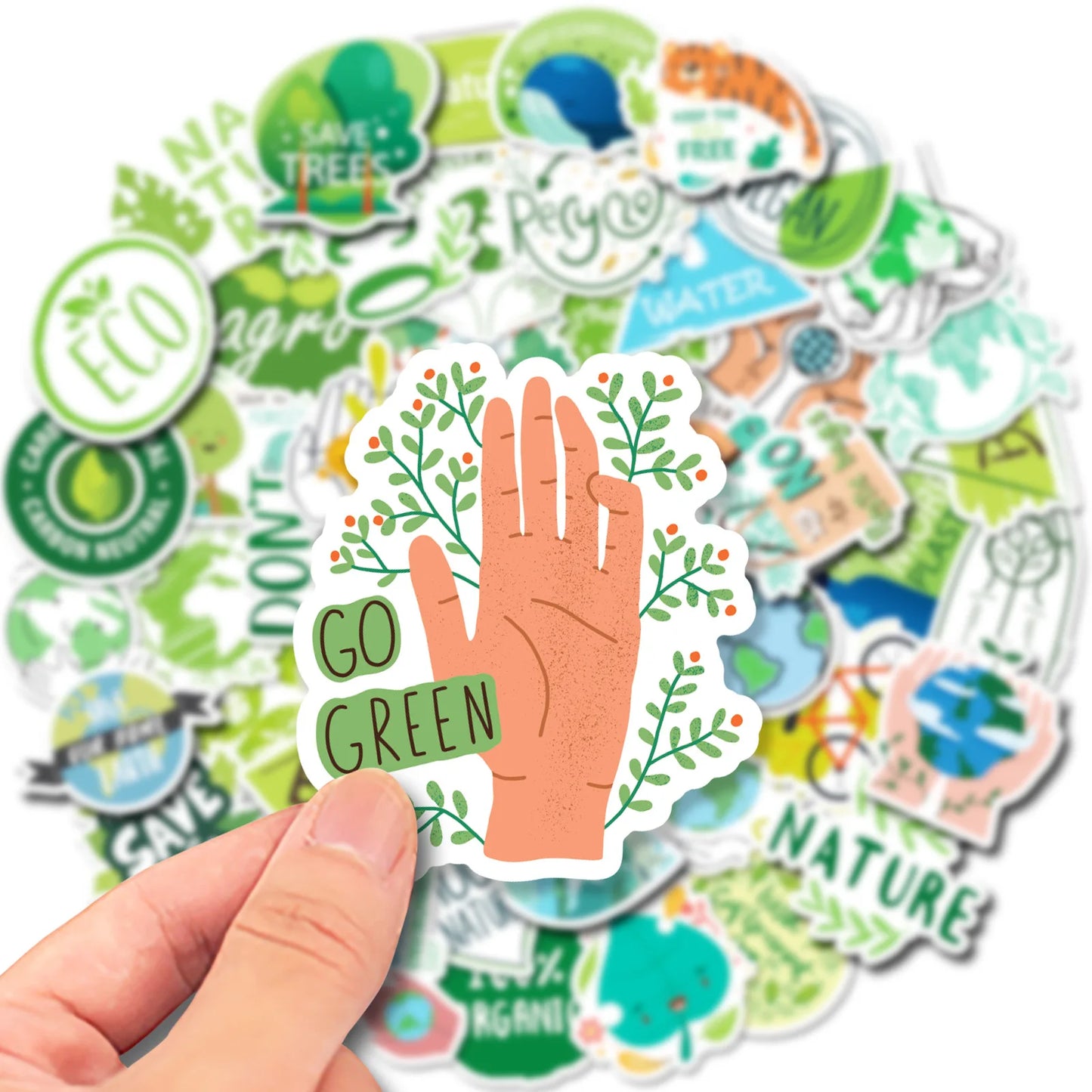 50pcs Environmental Protection ECO Protect The Earth Environment Green Logo Stationery Box Notepad Waterproof Sticker