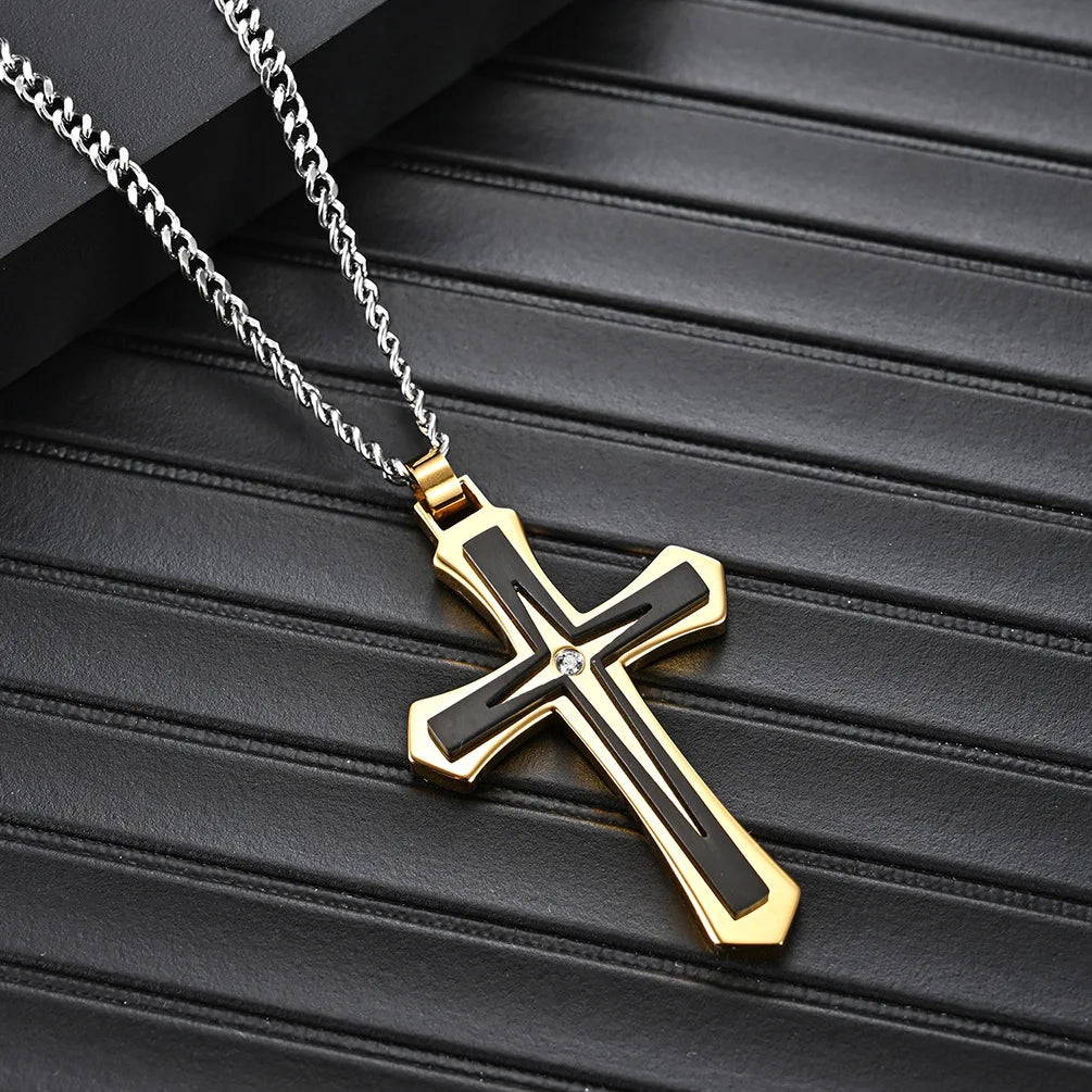 2023 New Stainless Steel Cross Pendant Necklace for Men Boyfriend Charm Link Chain Male Punk Hip-hop Jewelry Dropshipping