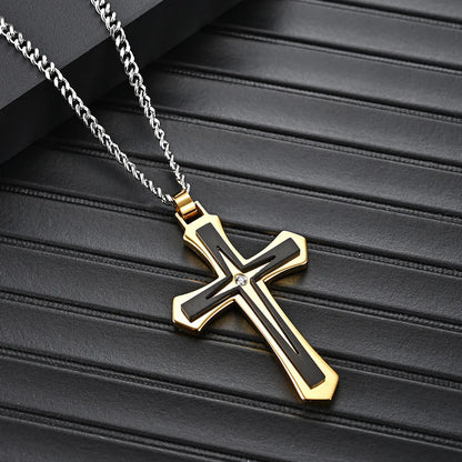 2023 New Stainless Steel Cross Pendant Necklace for Men Boyfriend Charm Link Chain Male Punk Hip-hop Jewelry Dropshipping