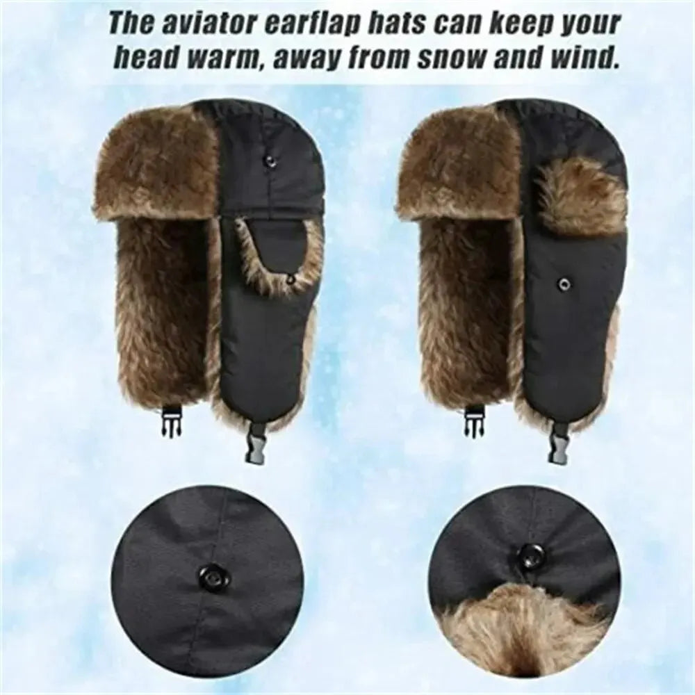 Men's Winter Trapper Aviator Trooper Earflap Warm Russian Waterproof Ski Hat Bomber Cap Russian Warm Ear Protectors Hats