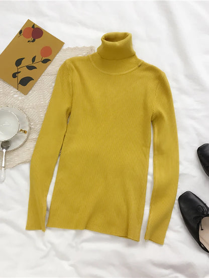 2025 Autumn Winter Thick Sweater Women Knitted Ribbed Pullover Sweater Long Sleeve Turtleneck Slim Jumper Soft Warm Pull Femme