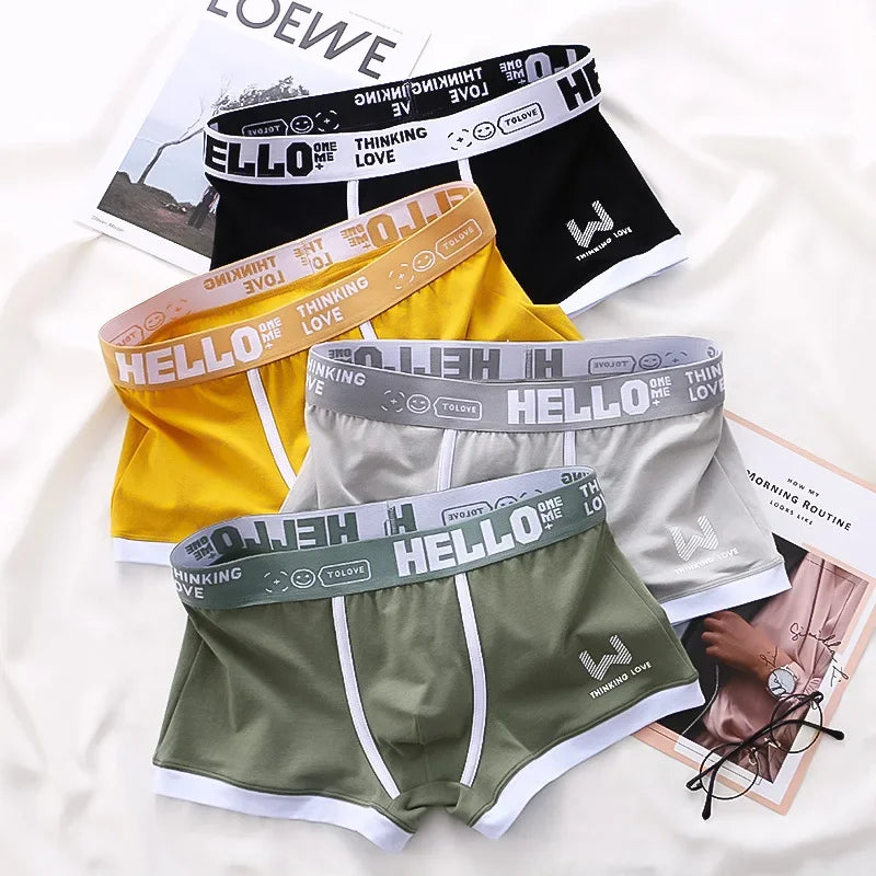 4PCS/LOT Fashion Men's Panties Cotton Boxer Shorts Man Underwear Mens Boxers Sexy U Convex Breathable Male Underpants Plus Size