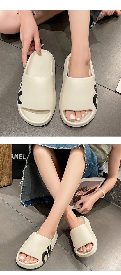 Soft Thick Soled Slippers Women's Summer Fashion Wear Slippers Home Home Sandals Men's Beach Shoes Print OK