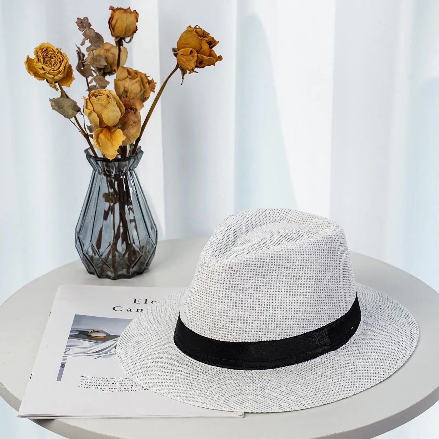 New Natural Panama Straw Hat Unisex Women Men Fashion Summer Casual Trendy Beach Sun Jazz Hat Wide Brim UV Protection Cap