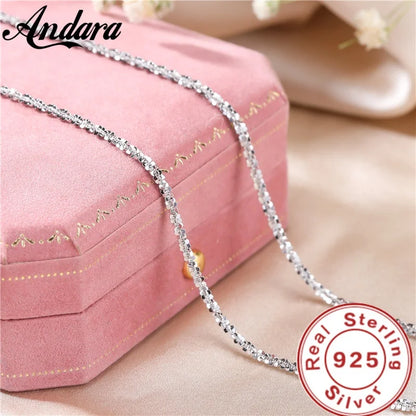 Authentic S925 Sterling Silver Necklace 2mm Sparkling Collarbone, Sweater Chain, High Charm Jewelry Gift Women