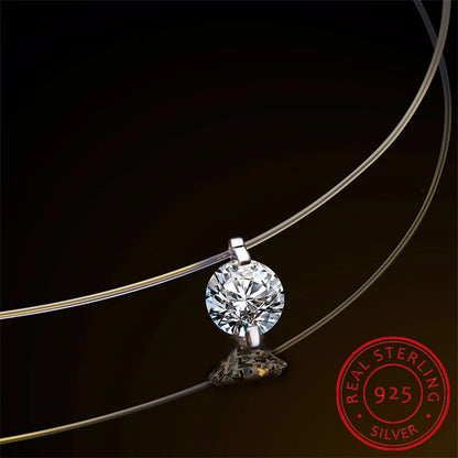 925 Sterling Silver 1ct D VVS1 Diamond with GRA Moissanite Fishing Line Pendant Necklace for Women Sparkling Fine Jewelry