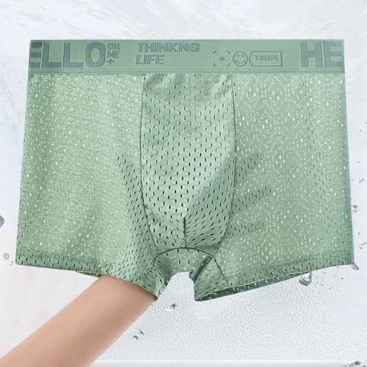 6 pieces of mesh ice silk boxing shorts for men's underwear breathable sexy slim fit and seamless flat corner pants plus size4XL