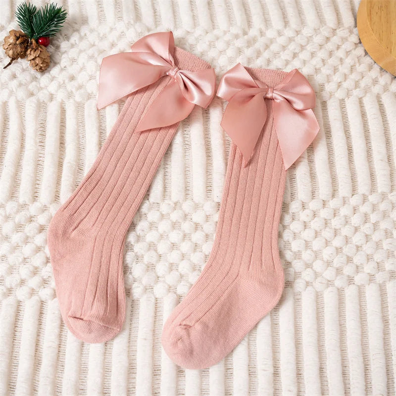 Baby Girls Socks Autumn Winter Kids Big Bow Knee High Long Soft Cute Kids Christmas Sock Cotton Red Newborn Socken For 0-8 Years