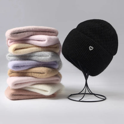 VISROVER 12 Colors Solid Real Cashmere Beanies Winter Hat For Woman Acrylic Hat Woman Autumn Warm Skullies For Man Wholesales