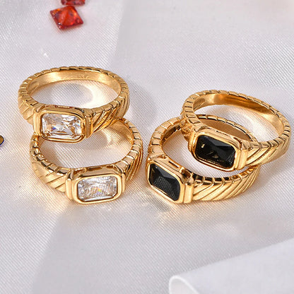 New Minimalist Square Geometric Ring Stainless Steel Black Zircon Rings For Women Engagement Wedding Jewlery