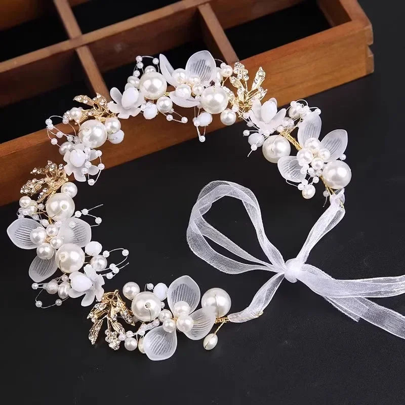 Children's Day Pearl Hairband Girl Performance Sweet Accessories Korean Version Super Immortal New Ribbon Flower Gift