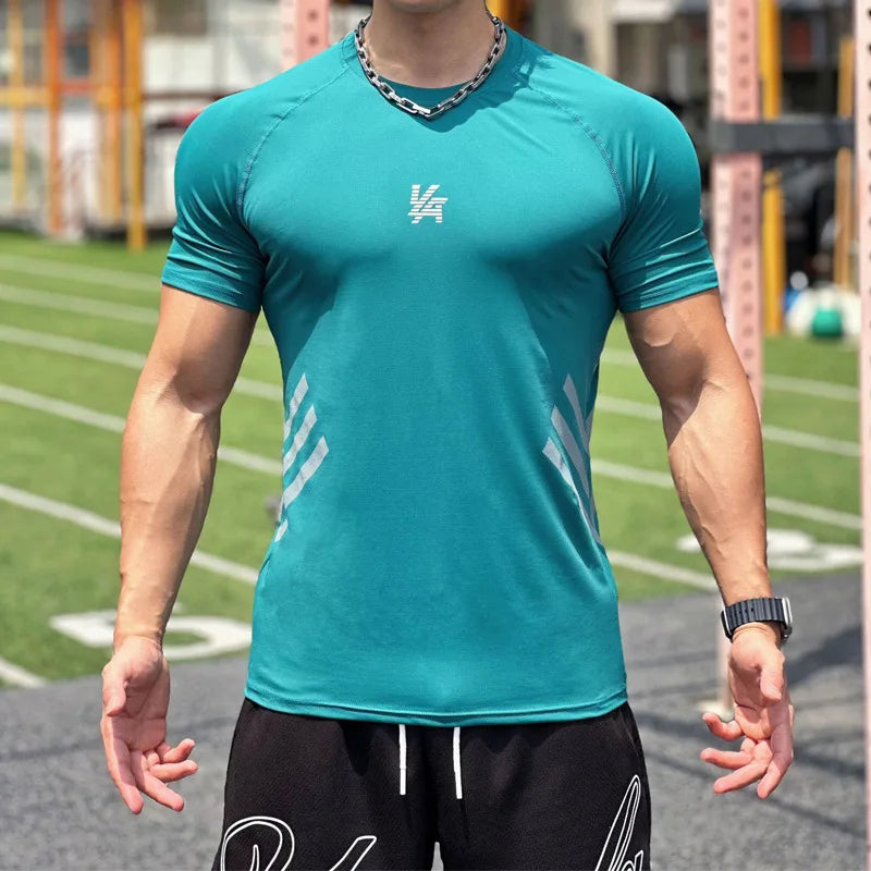 2024 Men's T-shirt Summer New Gym Exercise Jogger Training Quick drying Breathable Elastic Round Neck Short Sleeve Top