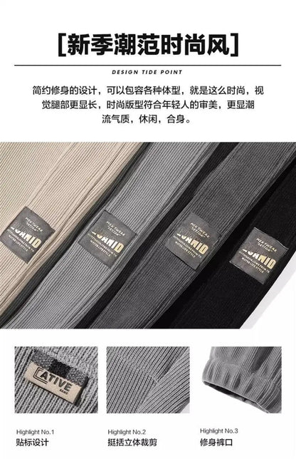 Spring Autumn Men's Loose-Fit Wide-Leg Casual Pants Trendy Brand Heavyweight Sports Korean Style Trendy Fashion Pants