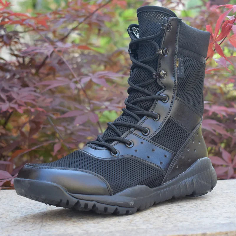 Light Men Combat Ankle Boots Waterproof Lace Up Tactical Boot Fashion Mesh Motorcycle Boots Men's Work Shoes 47 48