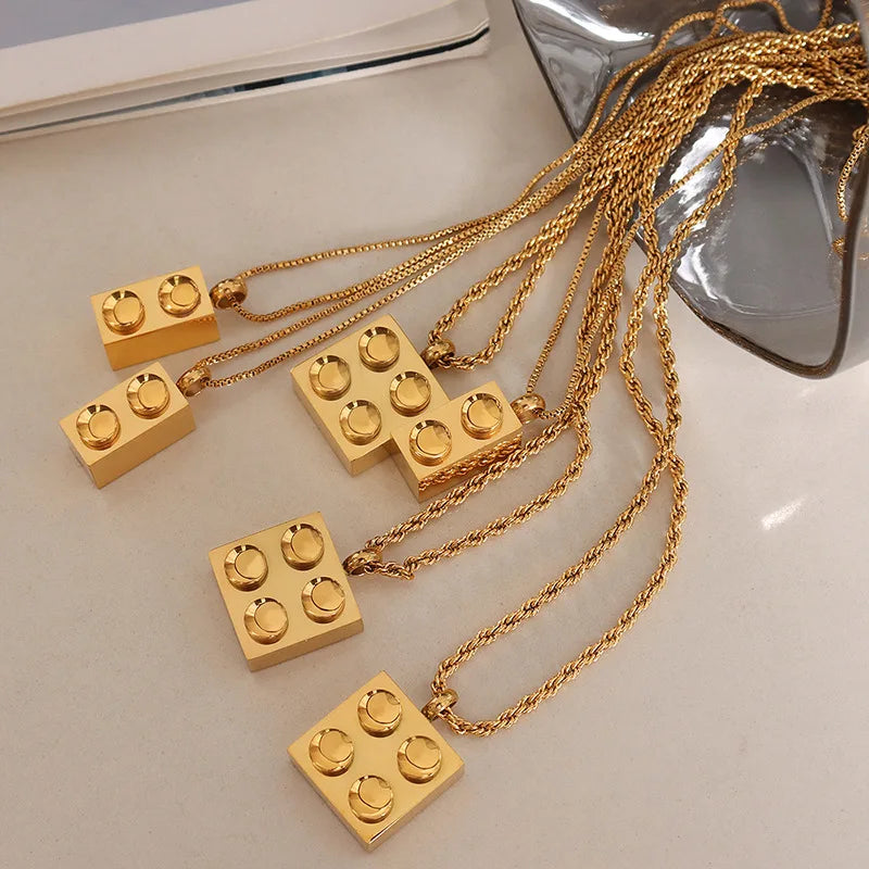 Necklace For Women Stainless Steel With Lego Brick Pendant Gold Color Men's Chain Necklaces Woman's Designer Jewelry Accessories