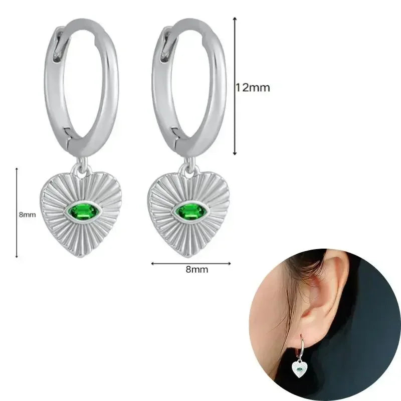 925 Sterling Silver Needle Heart Shape Pave Zircon Pendant Hoop Earrings for Women Light Luxury Anniversary Party Gifts Earrings